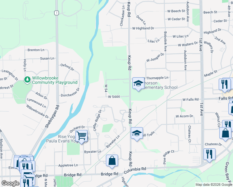 map of restaurants, bars, coffee shops, grocery stores, and more near N92W5316 Alpine Drive in Cedarburg