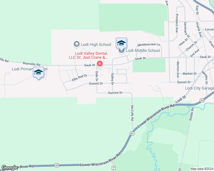 map of restaurants, bars, coffee shops, grocery stores, and more near 611 Sunset Drive in Lodi