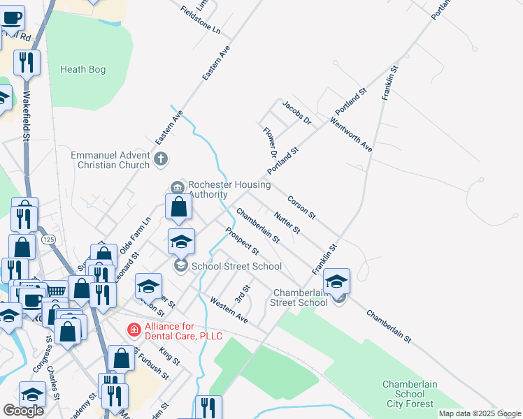 map of restaurants, bars, coffee shops, grocery stores, and more near 9 Nutter Street in Rochester