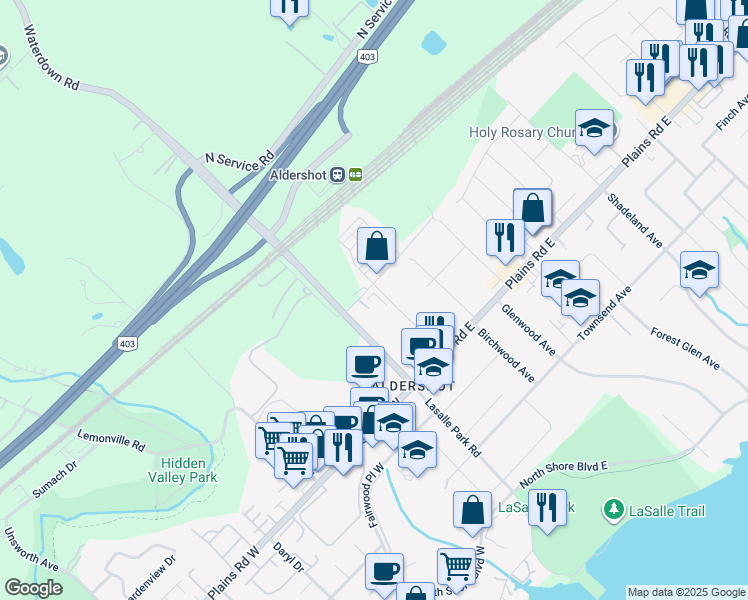 map of restaurants, bars, coffee shops, grocery stores, and more near 1074 Cooke Boulevard in Burlington