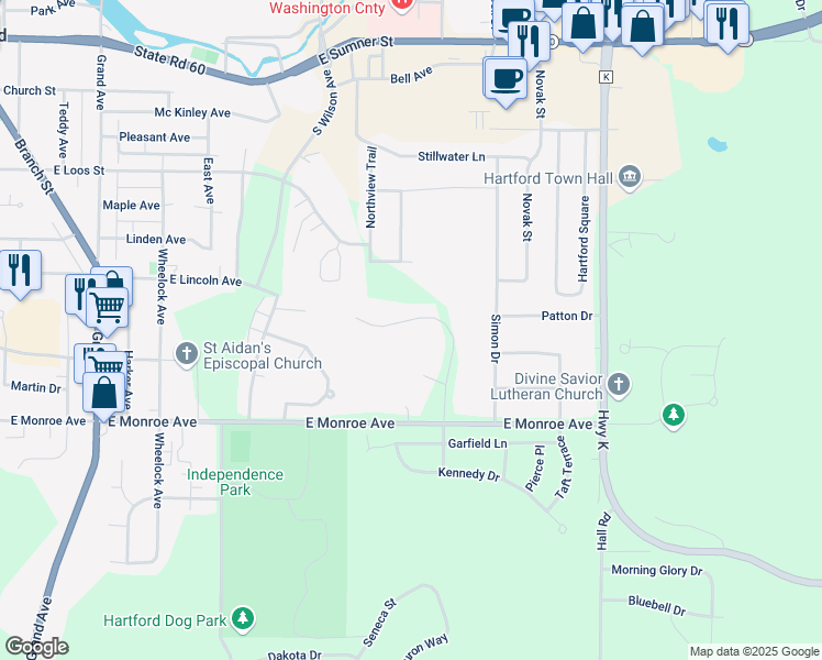 map of restaurants, bars, coffee shops, grocery stores, and more near 6543 Hawthorne Lane in Hartford