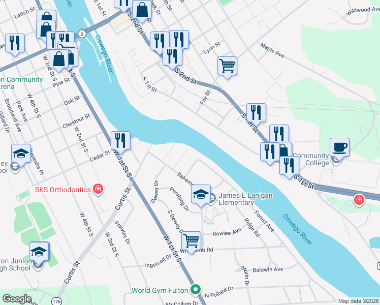 map of restaurants, bars, coffee shops, grocery stores, and more near 4 Sheridan St in Fulton