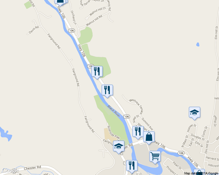 map of restaurants, bars, coffee shops, grocery stores, and more near 265 River St in Springfield