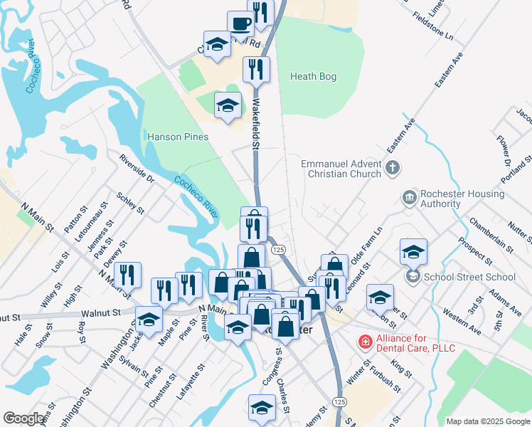 map of restaurants, bars, coffee shops, grocery stores, and more near 101 Wakefield Street in Rochester