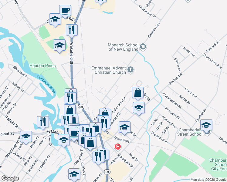 map of restaurants, bars, coffee shops, grocery stores, and more near 27 Springfield Estates in Rochester