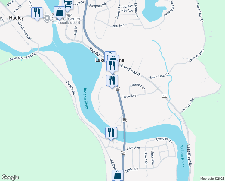 map of restaurants, bars, coffee shops, grocery stores, and more near 63 Lake Avenue in Lake Luzerne