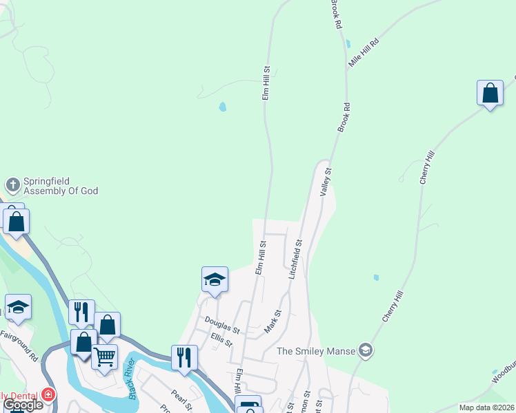 map of restaurants, bars, coffee shops, grocery stores, and more near 216 Elm Hill Street in Springfield