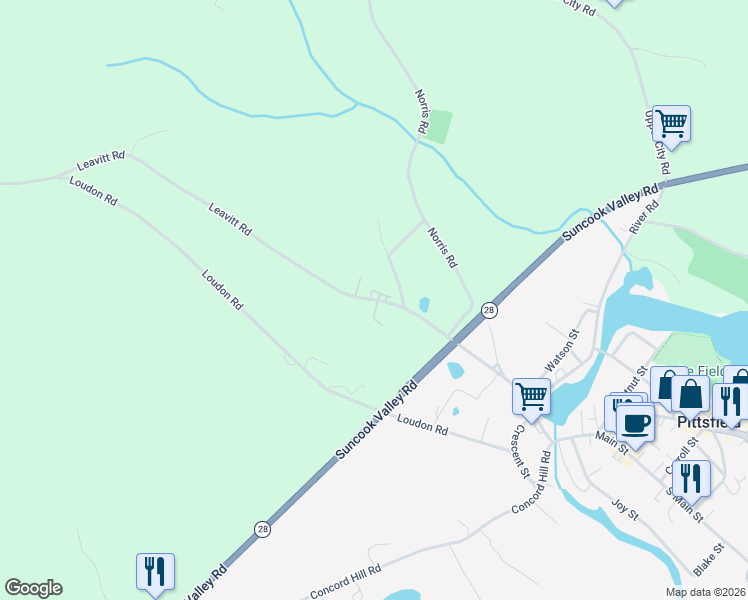 map of restaurants, bars, coffee shops, grocery stores, and more near 137 Leavitt Road in Pittsfield