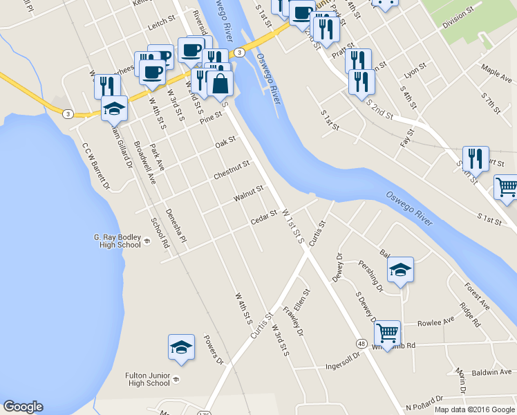 map of restaurants, bars, coffee shops, grocery stores, and more near 564 Wickham Street in Fulton