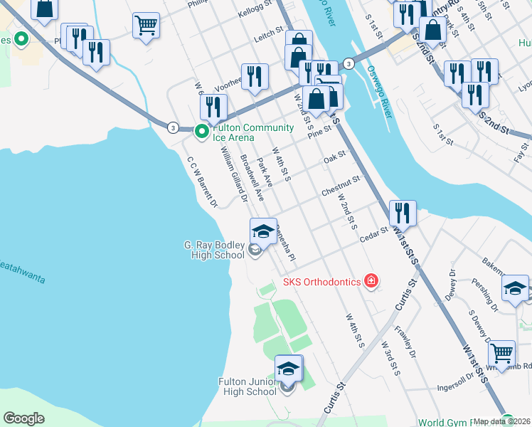 map of restaurants, bars, coffee shops, grocery stores, and more near 5 Denesha Place in Fulton