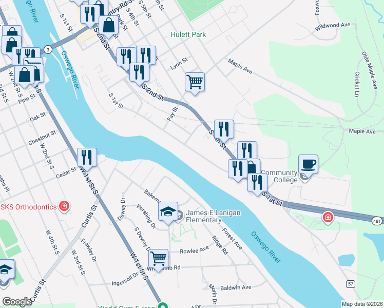 map of restaurants, bars, coffee shops, grocery stores, and more near 753 South 1st Street in Fulton