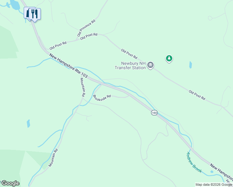 map of restaurants, bars, coffee shops, grocery stores, and more near 56 Brookside Road in Newbury