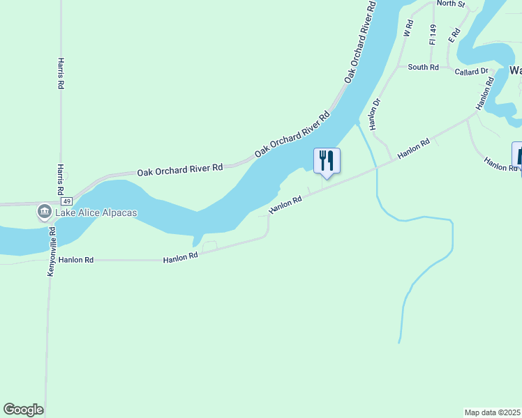 map of restaurants, bars, coffee shops, grocery stores, and more near 13187 Hanlon Road in Albion