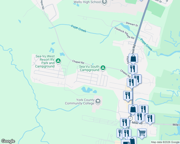 map of restaurants, bars, coffee shops, grocery stores, and more near 382 Chapel Road in Wells