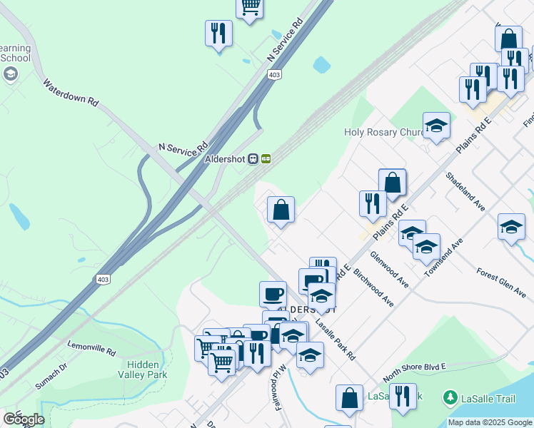 map of restaurants, bars, coffee shops, grocery stores, and more near in Burlington