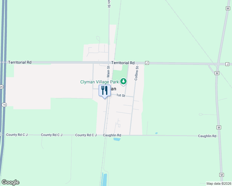 map of restaurants, bars, coffee shops, grocery stores, and more near 622 1st Street in Clyman