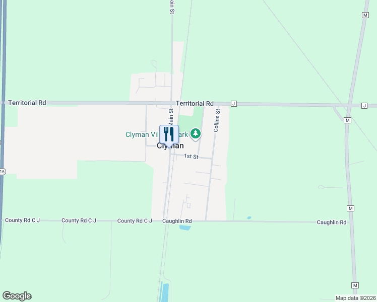 map of restaurants, bars, coffee shops, grocery stores, and more near 622 1st Street in Clyman