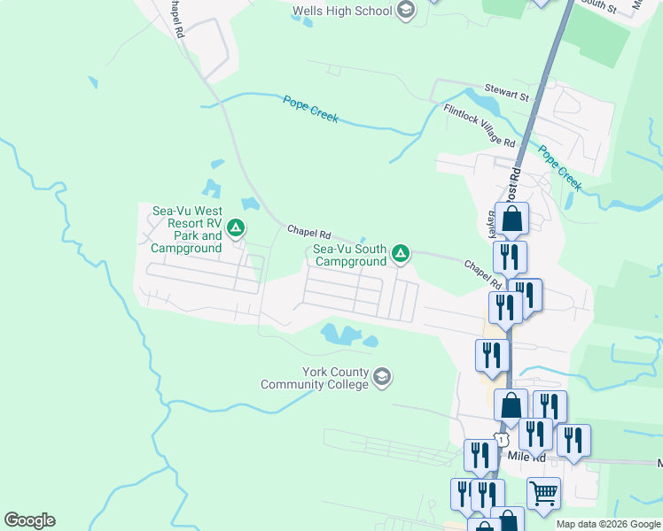 map of restaurants, bars, coffee shops, grocery stores, and more near 441 Chapel Road in Wells