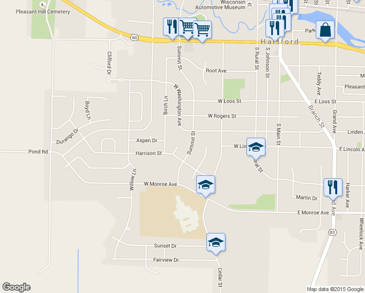 map of restaurants, bars, coffee shops, grocery stores, and more near 610 Troeller Court in Hartford
