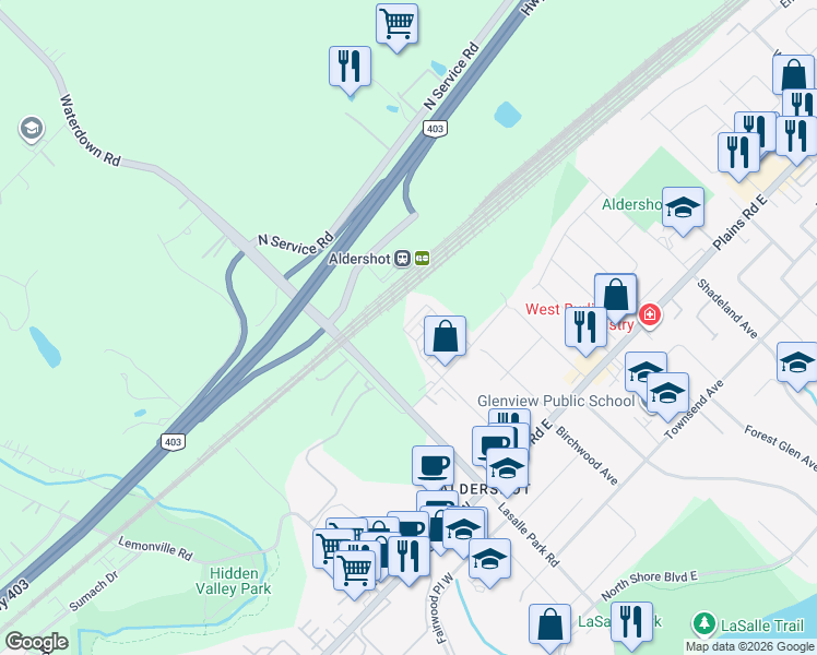 map of restaurants, bars, coffee shops, grocery stores, and more near 1135 Cooke Boulevard in Burlington