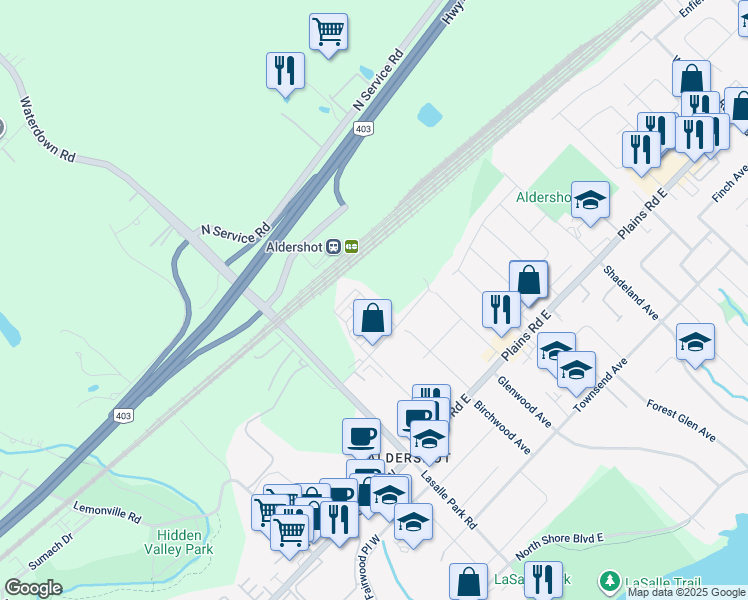 map of restaurants, bars, coffee shops, grocery stores, and more near 1121 Cooke Boulevard in Burlington