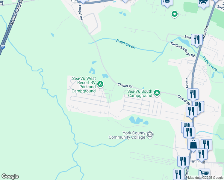 map of restaurants, bars, coffee shops, grocery stores, and more near 21 College Drive in Wells