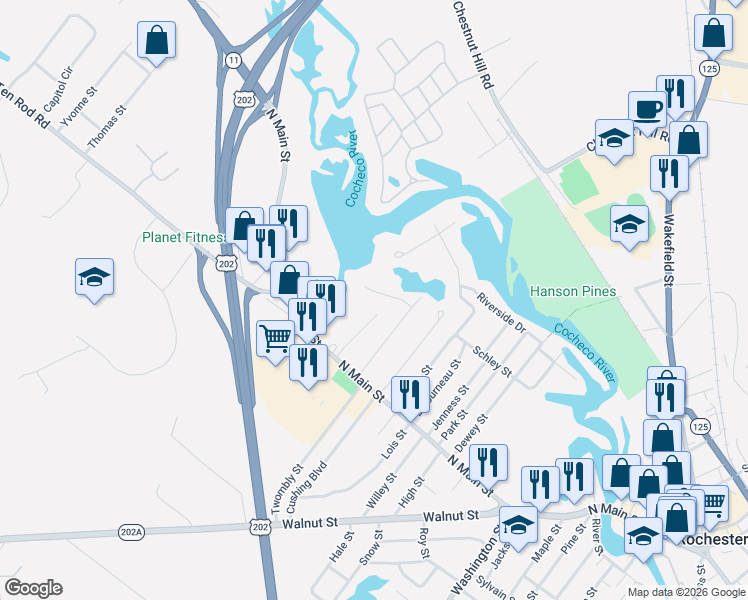 map of restaurants, bars, coffee shops, grocery stores, and more near 4 Beauview Street in Rochester