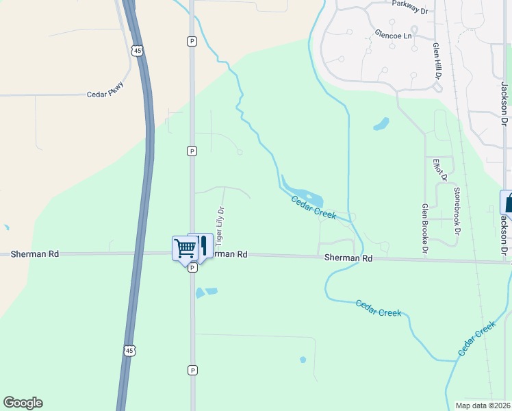 map of restaurants, bars, coffee shops, grocery stores, and more near 2832 Sherman Road in Jackson