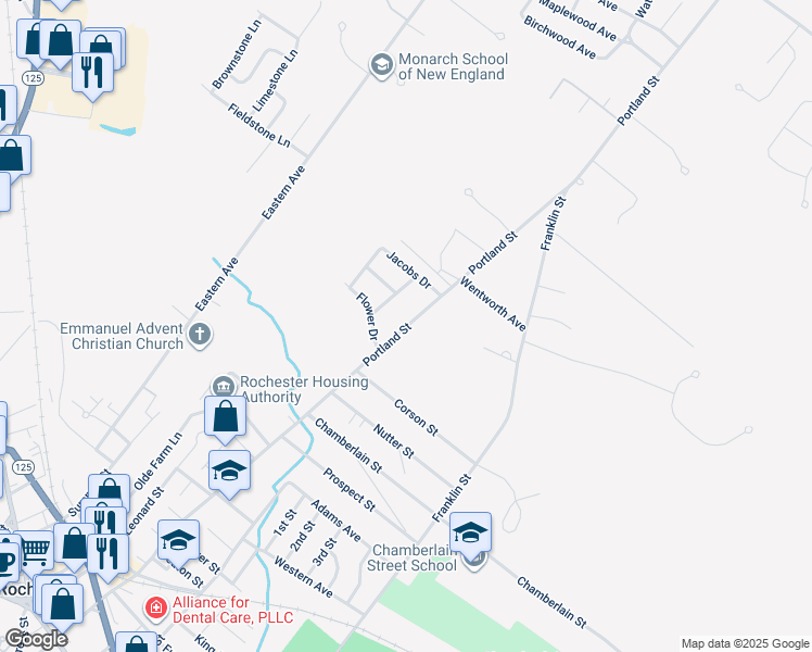 map of restaurants, bars, coffee shops, grocery stores, and more near 500 Portland Street in Rochester