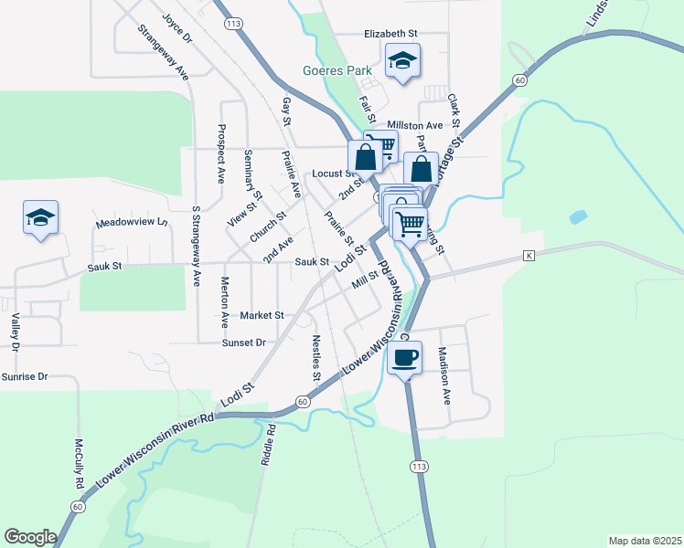 map of restaurants, bars, coffee shops, grocery stores, and more near 220 Lodi Street in Lodi