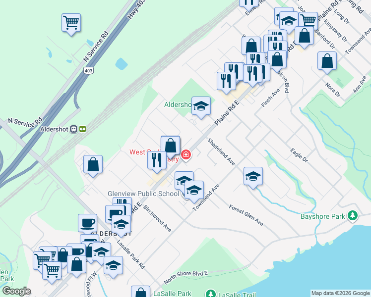 map of restaurants, bars, coffee shops, grocery stores, and more near 1011 White Oak Drive in Burlington