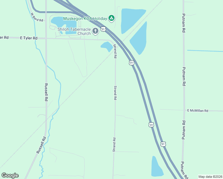 map of restaurants, bars, coffee shops, grocery stores, and more near 3115 Strand Road in Muskegon