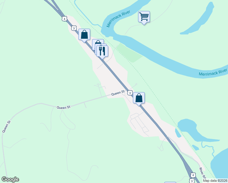 map of restaurants, bars, coffee shops, grocery stores, and more near 351 Queen Street in Boscawen