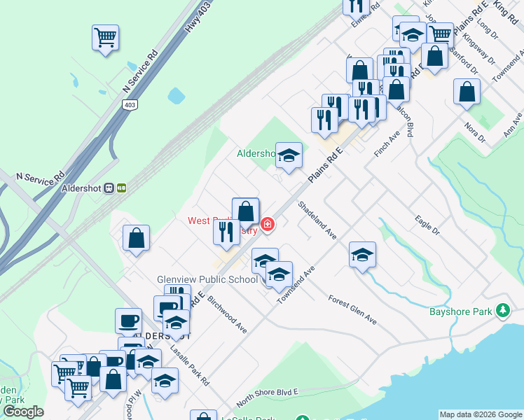 map of restaurants, bars, coffee shops, grocery stores, and more near 1011 White Oak Drive in Burlington