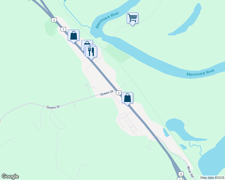 map of restaurants, bars, coffee shops, grocery stores, and more near 353 Queen Street in Boscawen