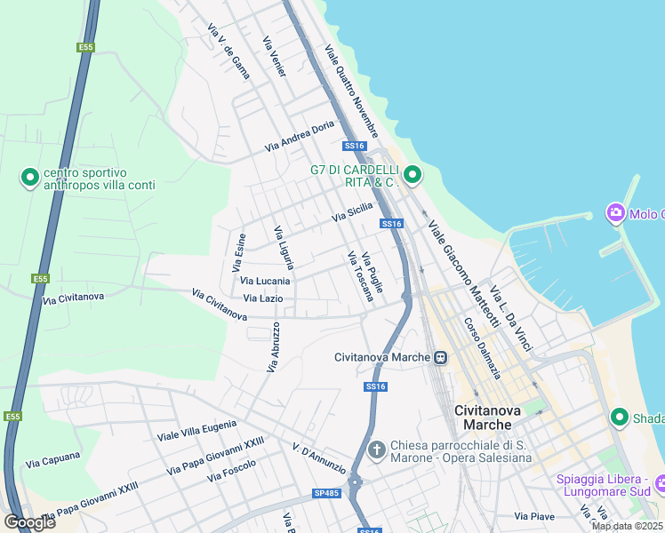 map of restaurants, bars, coffee shops, grocery stores, and more near 22A Via Campania in Civitanova Marche