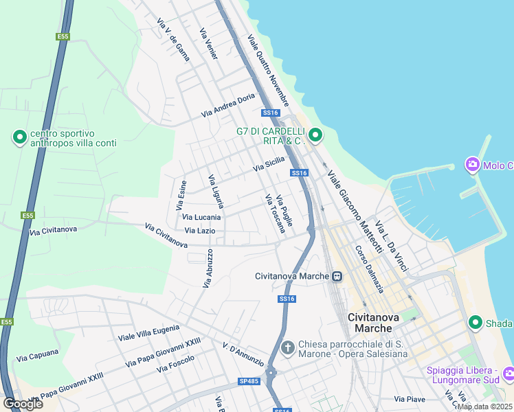 map of restaurants, bars, coffee shops, grocery stores, and more near 22A Via Campania in Civitanova Marche