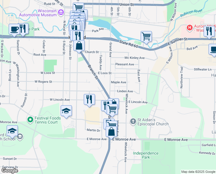 map of restaurants, bars, coffee shops, grocery stores, and more near 422 Grand Avenue in Hartford