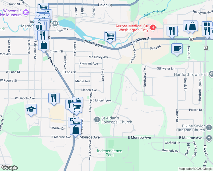 map of restaurants, bars, coffee shops, grocery stores, and more near 512 East Avenue in Hartford
