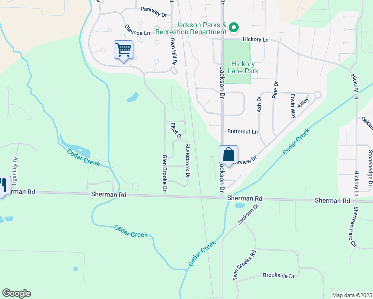 map of restaurants, bars, coffee shops, grocery stores, and more near W206N16147 Stonebrook Drive in Jackson