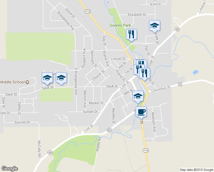 map of restaurants, bars, coffee shops, grocery stores, and more near 254 Sauk Street in Lodi