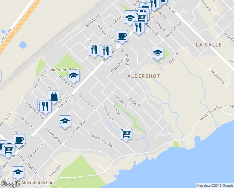 map of restaurants, bars, coffee shops, grocery stores, and more near 907 Partridge Drive in Burlington