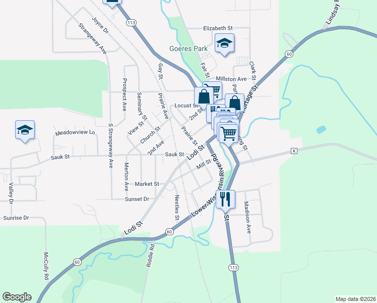 map of restaurants, bars, coffee shops, grocery stores, and more near 220 Lodi Street in Lodi