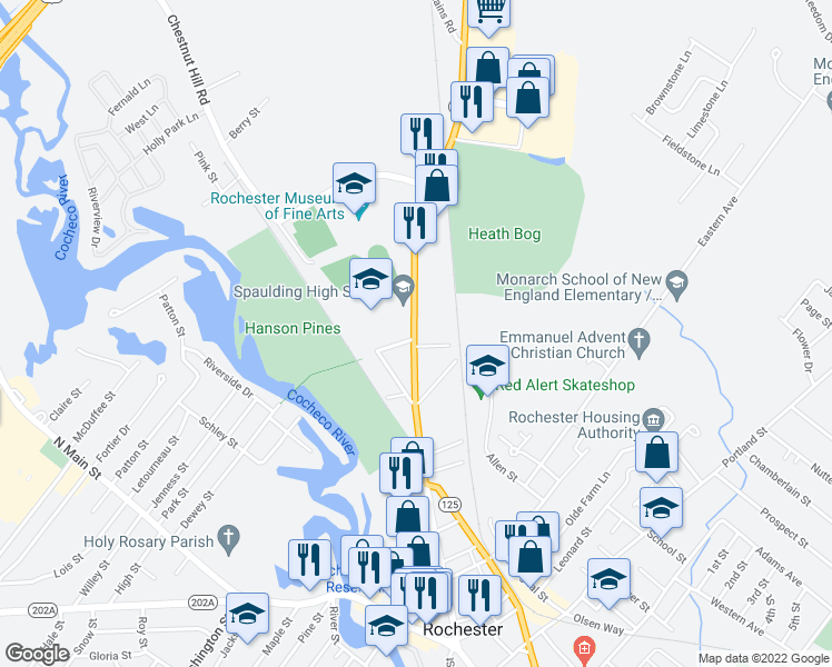 map of restaurants, bars, coffee shops, grocery stores, and more near 137 Wakefield Street in Rochester