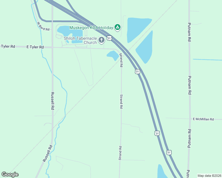 map of restaurants, bars, coffee shops, grocery stores, and more near 3115 Strand Road in Muskegon