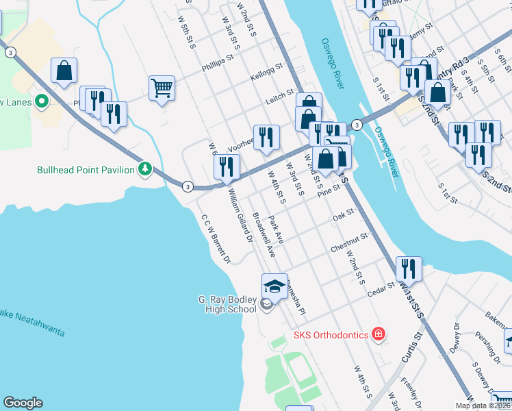 map of restaurants, bars, coffee shops, grocery stores, and more near 504 Pine Street in Fulton