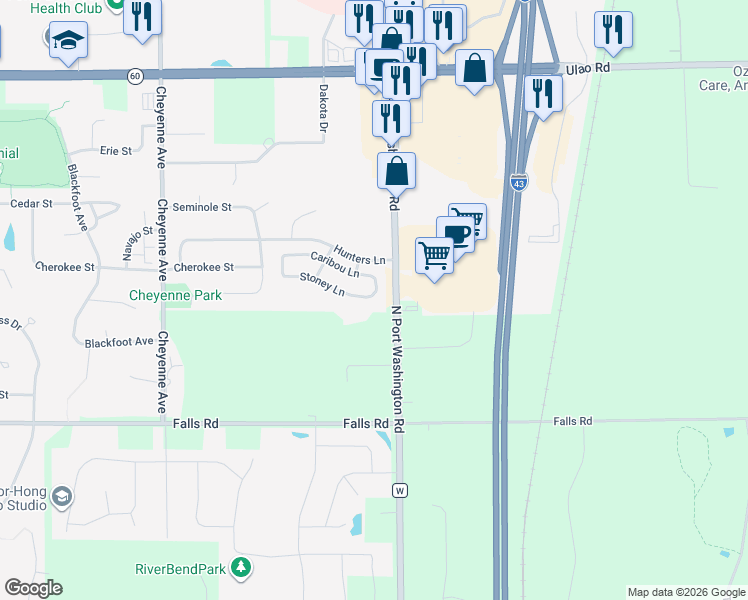 map of restaurants, bars, coffee shops, grocery stores, and more near 2473 Stoney Lane in Grafton