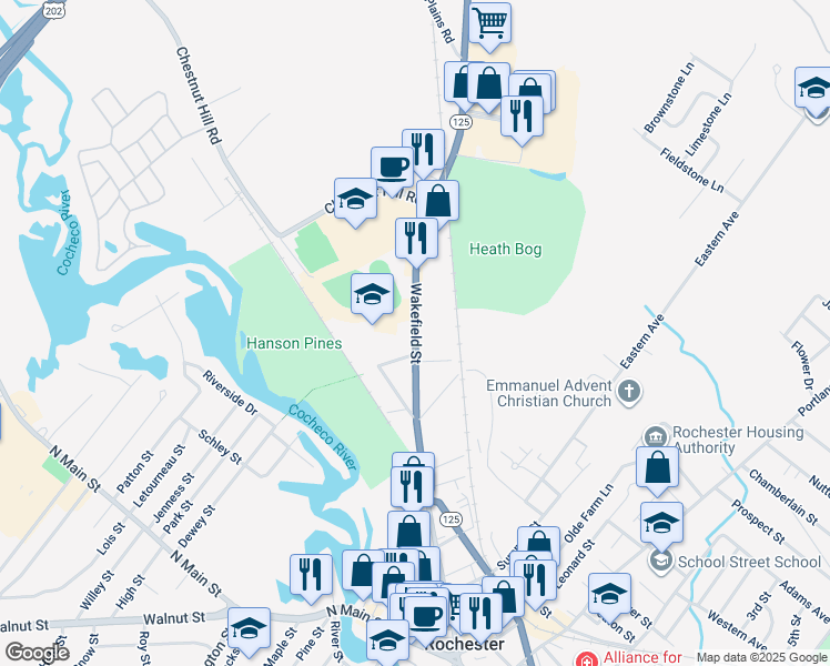 map of restaurants, bars, coffee shops, grocery stores, and more near 140 Wakefield Street in Rochester