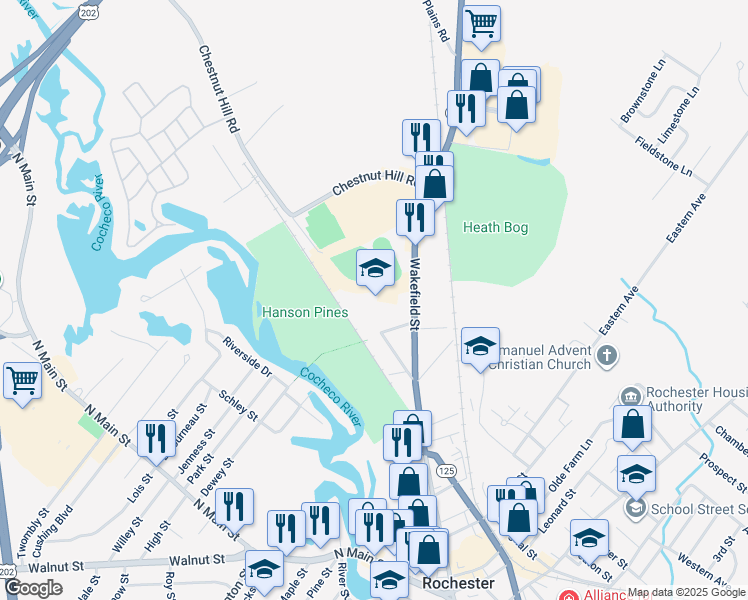 map of restaurants, bars, coffee shops, grocery stores, and more near 130 Wakefield Street in Rochester