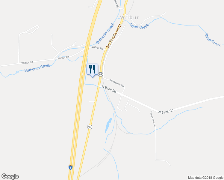 map of restaurants, bars, coffee shops, grocery stores, and more near 484 North Bank Road in Roseburg